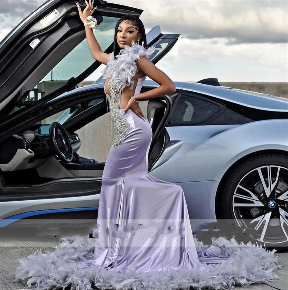 2024 Light Purple Prom Dresses With Sliver Tassels Crystal Beading Mermaid Birthday Dress