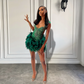 Real Luxury Black Girls Formal Occasion Birthday Party Dresses Emerald Green Feather Women Short Prom Dress 2023