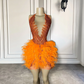 Sexy See Through Luxury Orange Diamond Women Formal Birthday Party Gowns Feather Black Girls Mini Short Prom Dresses 2023