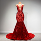 Long Sexy Prom Dress 2023 Halter Mermaid Style Backless Sparkly Red Sequin Black Girls Prom Gala Gowns