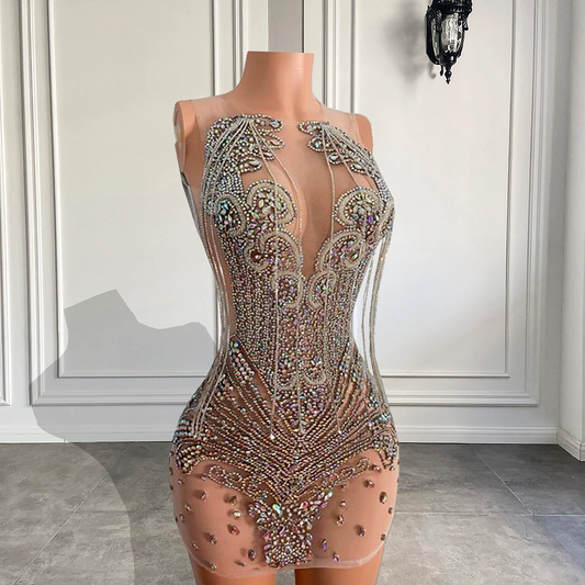 Luxury Short Prom Dresses 2023 Luxury Beaded Crystals Silver African Women Cocktail Gowns For Party