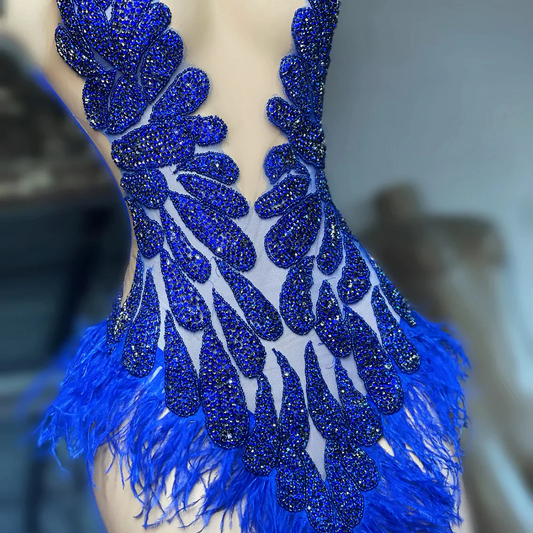 Glitter Beaded Feather Black Girls Blue Short Prom Dresses 2023 Sexy Women Mini Cocktail Gowns for Birthday Party Custom Made