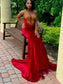 Sexy Red Black Girls Prom Dress Gold Lace Appliques Beading African Formal Party