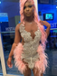 Shining Pink Crystal Short Prom Dress For Black Girl Sparkly Rhinestones Senior Cocktail Dress Birthday Gown Feathers