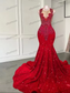 Burgundy Long Prom Dress For Black Girls Mermaid Sheer Sequined Beaded Crystals Birthday Party Dresses Evening Gown Customized