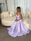 Lilac Prom Dresses Sleeveless Satin Evening Formal Dresses Ball Gowns