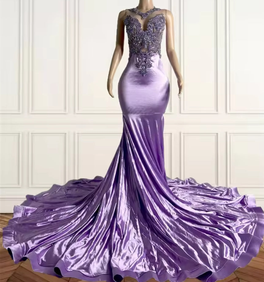 Purple O N Bead Crystal Long Prom Dresses Rhinestone 2025 Birthday Luxury Dress Mermaid Evening Dresses Formal Gown Customized