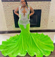 Green Rhinestone Prom Dress For Black Girls Velvet Mermaid South African Evening Gowns Tassel Formal Birthday Party Customized