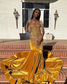 Gold Sparkly Long Evening Birthday Party Dresses for Black Girl Diamond Tassel Mermaid Prom Ceremony Formal Dress customsized