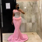 Elegant Pink Prom Dresses 2025 Crystal Feathers Sequin Mermaid Bithday Party Gowns Strapless Vestidos De Fiesta Customized