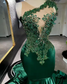 Elegant Dark Green Satin Mermaid Prom Dresses 2025 Black Girl Sheer Neck Beaded Birthday Evening Party Gowns Customized