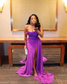 Elegant Purple Evening Gowns Strapless Pleated Ruffles With High Slit Women Mermaid Formal Prom Dresses Plus Size