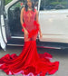 Red Rhinestones Feathers Prom Dresses Beaded Crystals For Black Girls Mermaid Party Dress Luxury vestidos Customized