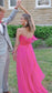 Fuchsia Strapless A-line Tulle Prom Dress, Feather Senior Party Dress