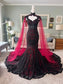 Classic Gothic Black Red Wedding Dress Vintage Lace Applique Sexy Pleated Ruffle Detachable Cape Special Occasion Customized