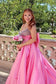 Beaded Pink Satin A-line Long Formal Dress with Bow