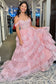 Pretty A-Line Off The Shoulder Pink Lace Slit Long Prom Dresses Formal Evening Dress