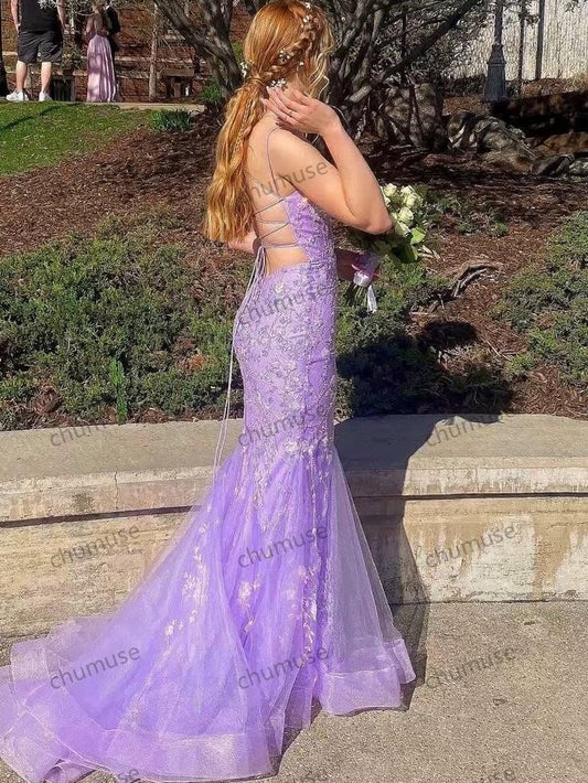 Mermaid Sequin Lace Long Prom Dresses