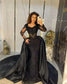 Elegant Black Satin Prom Party Dresses For African With Overskirt Train 2025 Long Sleeves Formal Evening Occasion Gowns Custom