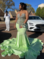 Mint Green Sparkly Mermaid Prom Ceremony Formal Dresses for Black Girl Luxury Diamond Evening Birthday Gala Dress Plus Size