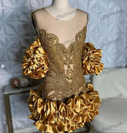 Gold Sparkly Short Prom Homecoming Dress