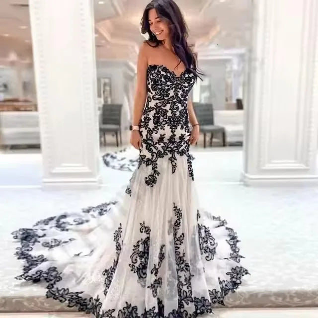 Black Lace Mermaid Wedding Dress Sweetheart Neck Sleeveless Long Gothic Bridal Gowns 2025 Boho Elegant Robe Customized