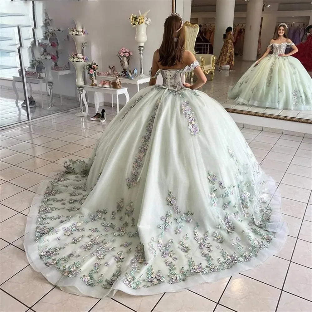 15 Quinceanera Dresses Ball Gown New Sweet Flower Party Dress Classic Off The Shoulder Birthday Gown Graduation Dress