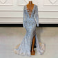 Sparkly Sequin Beaded Mermaid Long Prom Dresses for Graduation Party Sexy Sheer Mesh Women Formal Evening Gown with Slit