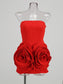 Sexy Strapless 3d Big Flower Evening Dress Red Brithday Dresses for Women Elegant Prom Gown Summer Fashion Party Outfits