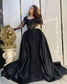 Elegant Black Satin Prom Party Dresses For African With Overskirt Train 2025 Long Sleeves Formal Evening Occasion Gowns Custom