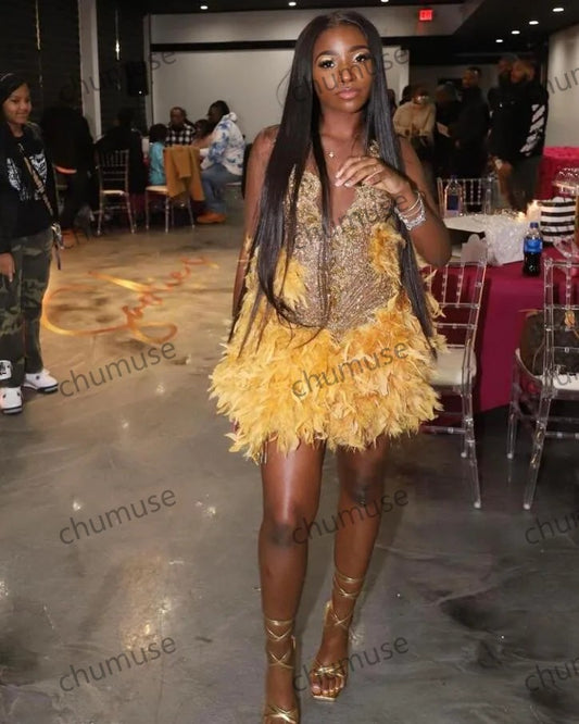 Gold Short Prom Homecoming Dresses for Black Girl