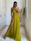 Yellow Chiffon Prom Dresses Strapless A line Side Split Wedding Dress Customized Sleeveless Floor-length