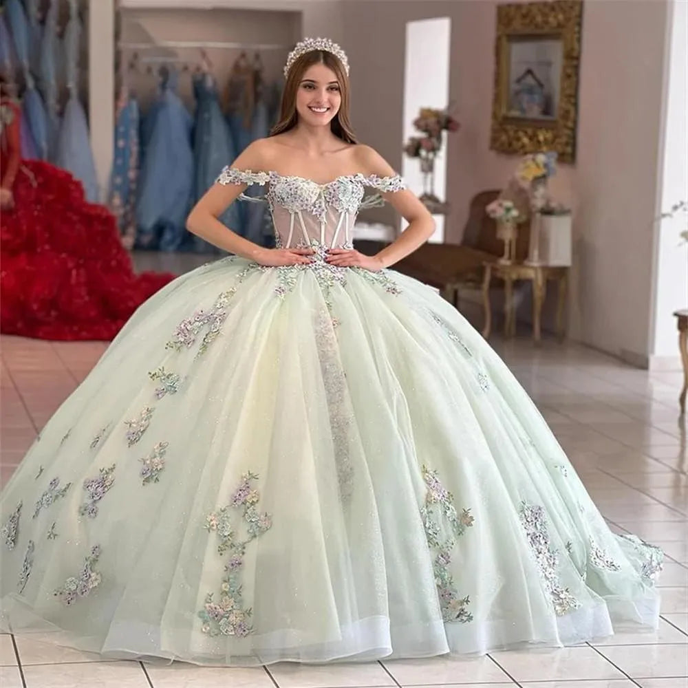 15 Quinceanera Dresses Ball Gown New Sweet Flower Party Dress Classic Off The Shoulder Birthday Gown Graduation Dress