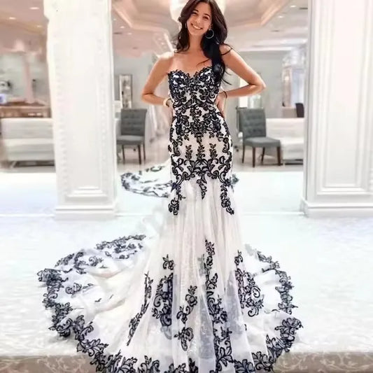 Black Lace Mermaid Wedding Dress Sweetheart Neck Sleeveless Long Gothic Bridal Gowns 2025 Boho Elegant Robe Customized