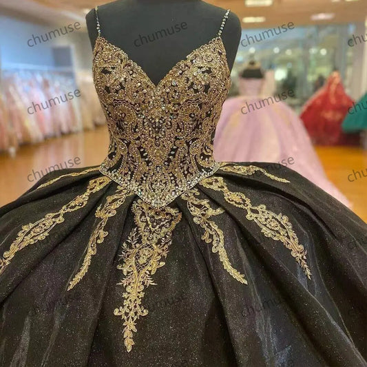 Beading Quinceanera Dresses Gold Sequin Applique With Cape