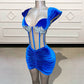Custom Made Velvet Short Prom Dresses for Birthday Party 2023 Sexy See Through Beaded Crystal Blue Mini Cocktail Gowns