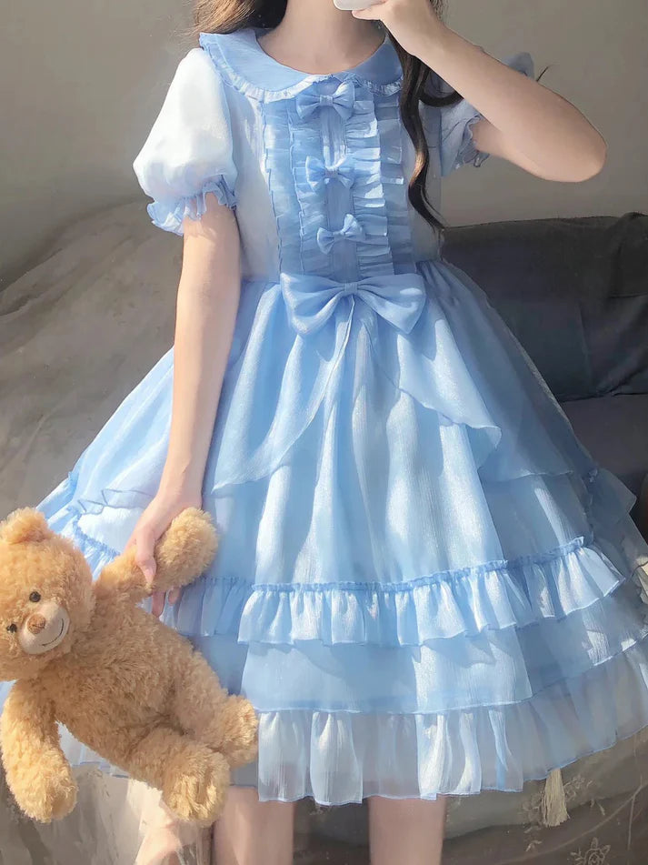 Vintage Ball Gown Light Sky Blue Chiffon Holiday Dress Birthday Dresses Birthday Outfits