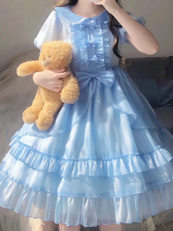 Vintage Ball Gown Light Sky Blue Chiffon Holiday Dress Birthday Dresses Birthday Outfits