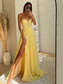 Yellow Chiffon Prom Dresses Strapless A line Side Split Wedding Dress Customized Sleeveless Floor-length