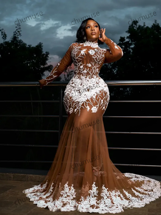 Plus Size Prom Dresses for Black Women Illusion Prom dress for Special Occasions