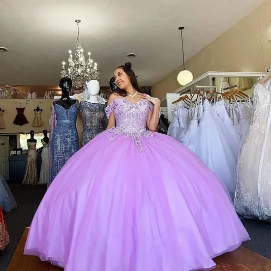 Lilac Off-Shoulder Quinceanera Dresses Vestidos De 15 Anos Appliques Beading Sweet 16 Ball Gown Birthday Princess Party Gowns