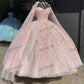 Blush Pink Quinceanera Dresses With Cape Formal Graduation Princess Sweet 15 Dress