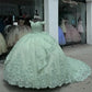 Glitter Mint Green Quinceanera Dresses Applique Beading Tiered Bow Ball Gown Off The Shoulder Party Birthday Corset customized