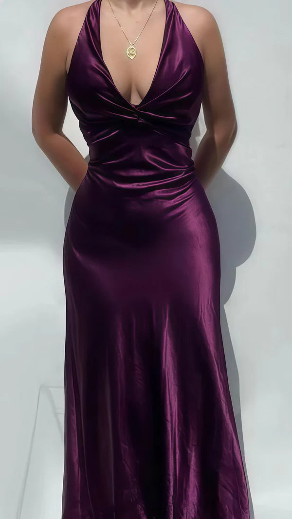 Sexy Open Back Mermaid Party Dress, Silk Satin Gala Prom Dress