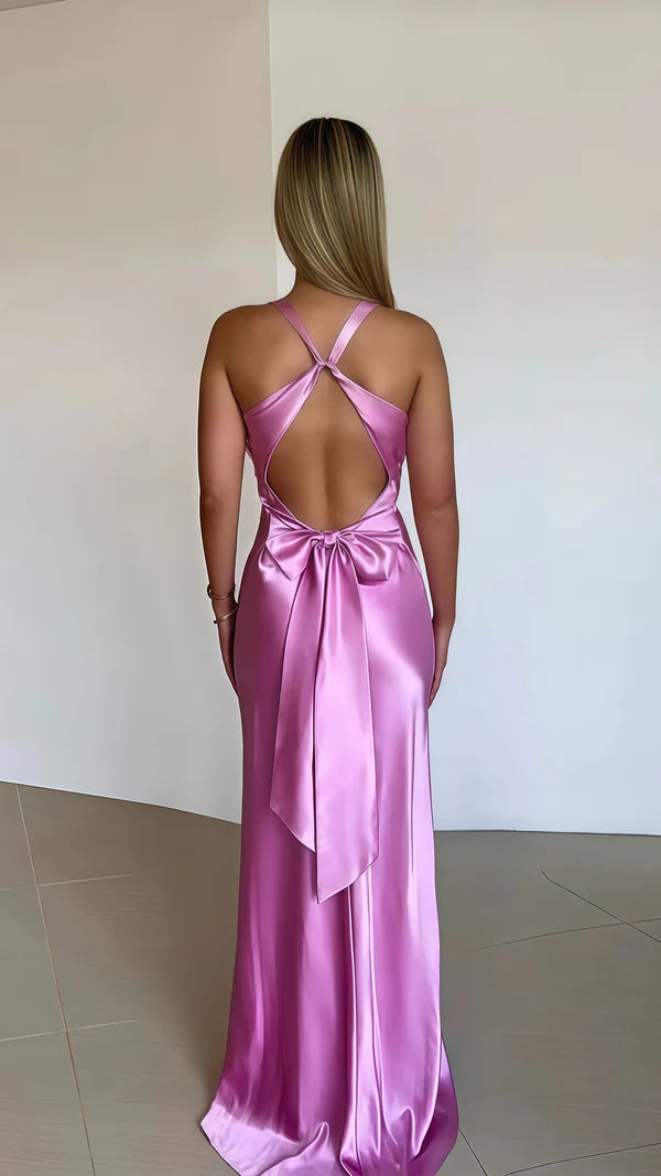 Sexy Open Back Mermaid Party Dress, Silk Satin Gala Prom Dress