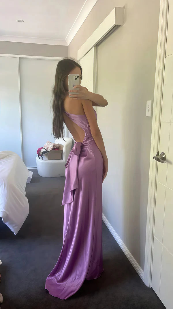 Sexy Open Back Mermaid Party Dress, Silk Satin Gala Prom Dress