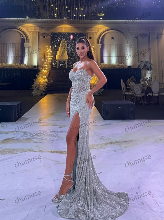 Glittering Sleeveless Tube Top Sexy Style Custom-Made Prom Dress