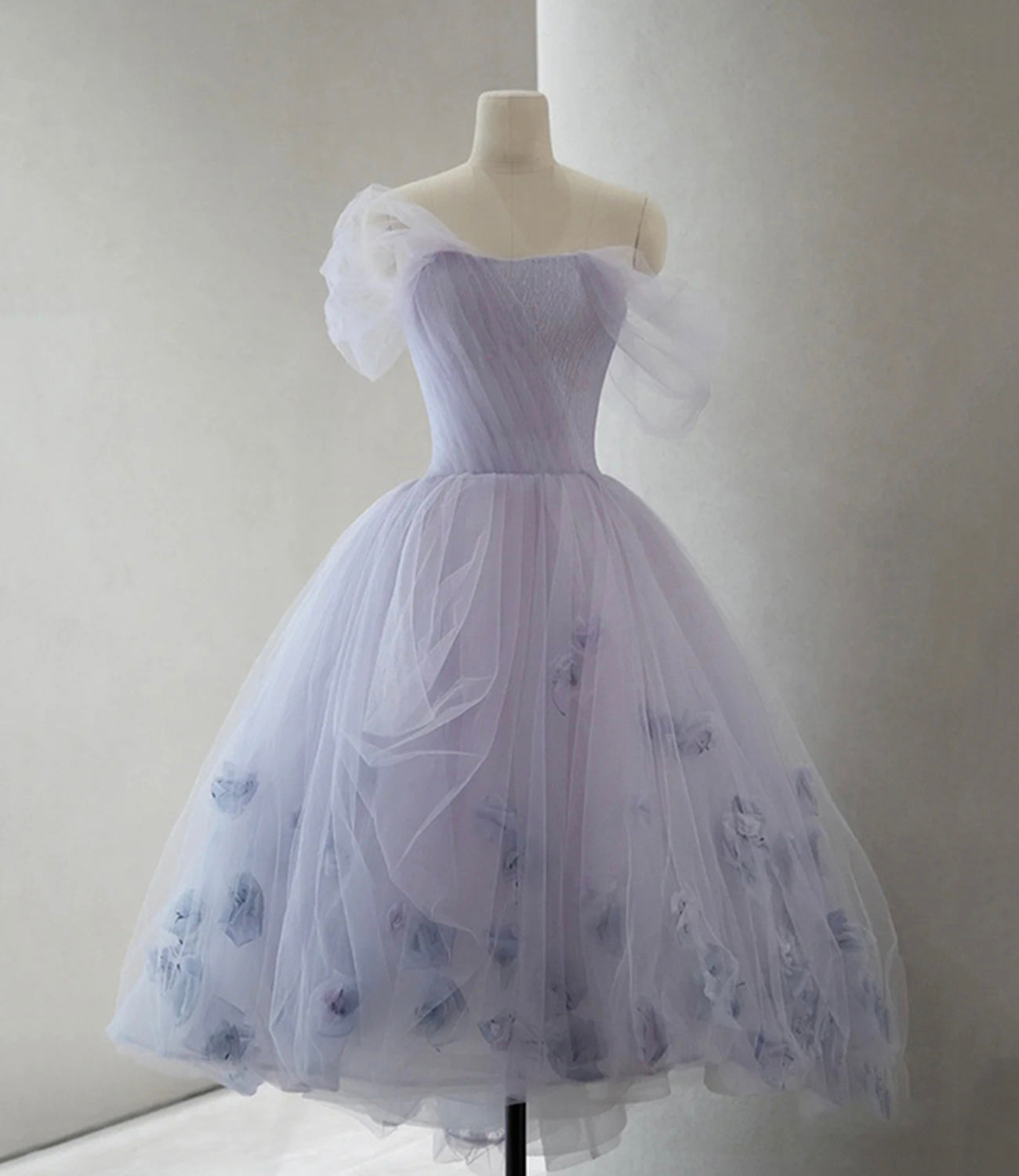 Purple Tulle Short Prom Dress A Line Evening Dress