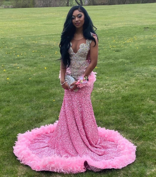 Long Fitted Prom Dresses, Homecoming Dress, Wedding Dress, Black Girl Dress, Reception Dress, Gift For Her, Mermaid Dress, Rhinestone Dress.