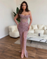 Luxury Champagne Glitter Mermaid Evening Dresses Sweeheart Off Shoulder Side Slit Sequins Floor Length Sexy Prom Dress 2023